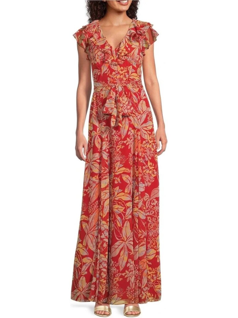 Lauren Ralph Lauren Women Printed Empire-Waist Long Dress Grown Size 4 MSRP $295
